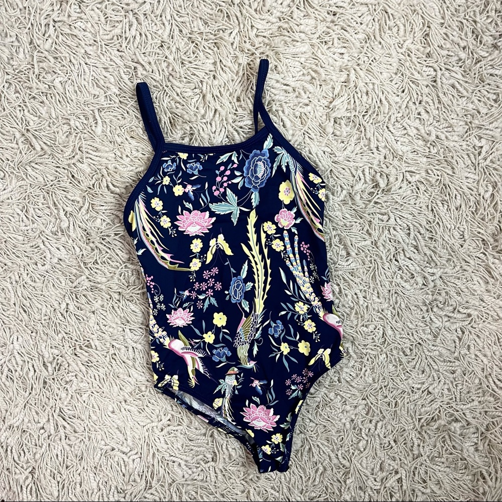 NWT Girls Floral Navy One Piece Swimsuit Size 4